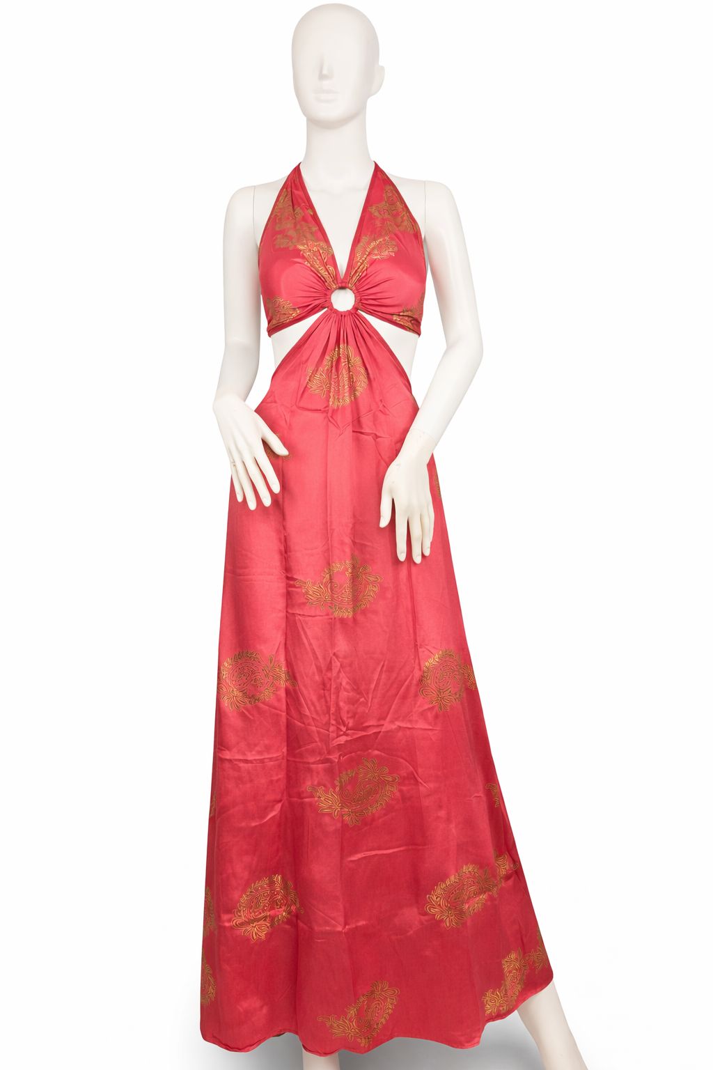 Pink Boho Dress, Halter Cut-Out Maxi Dress