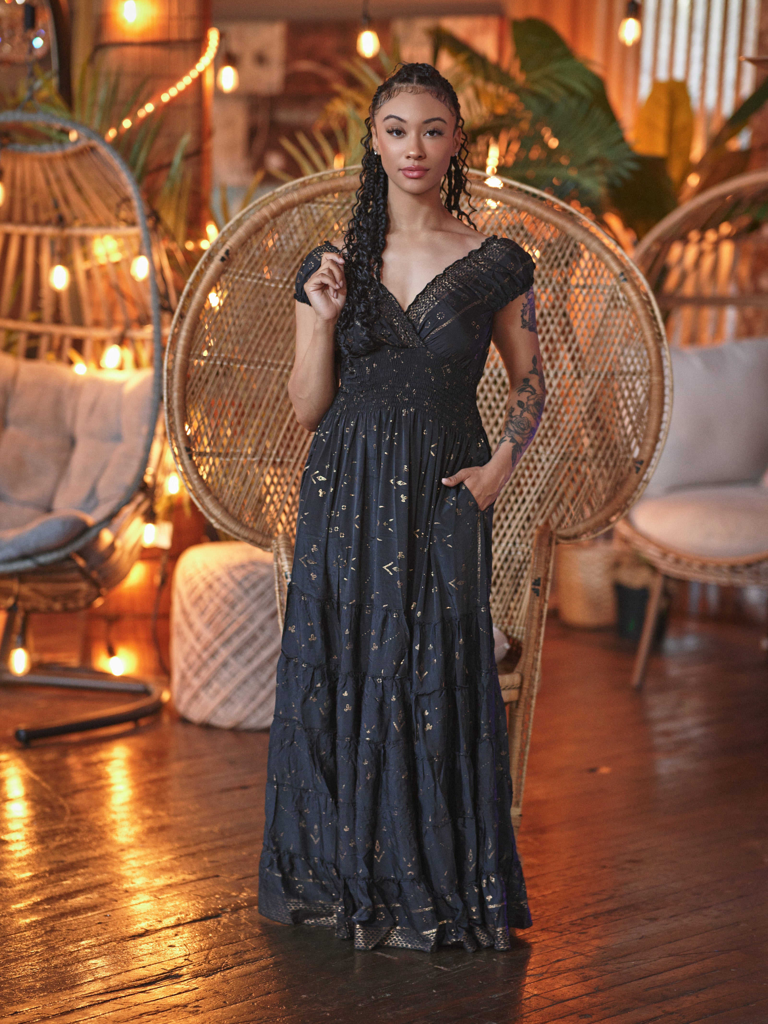 Maxi Gypsy Dress W/Pockets Foutaz Maxi Gypsy Dress W/Pockets Foutaz