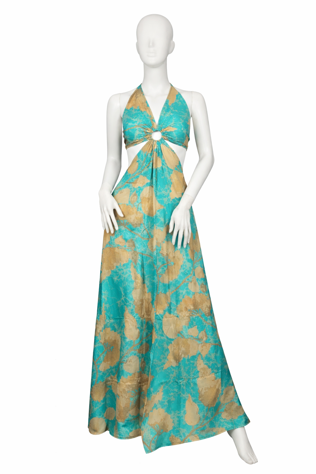 Teal Halter Cut-Out Maxi Dress
