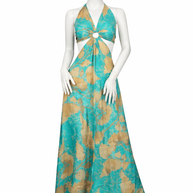 Teal Halter Cut-Out Maxi Dress
