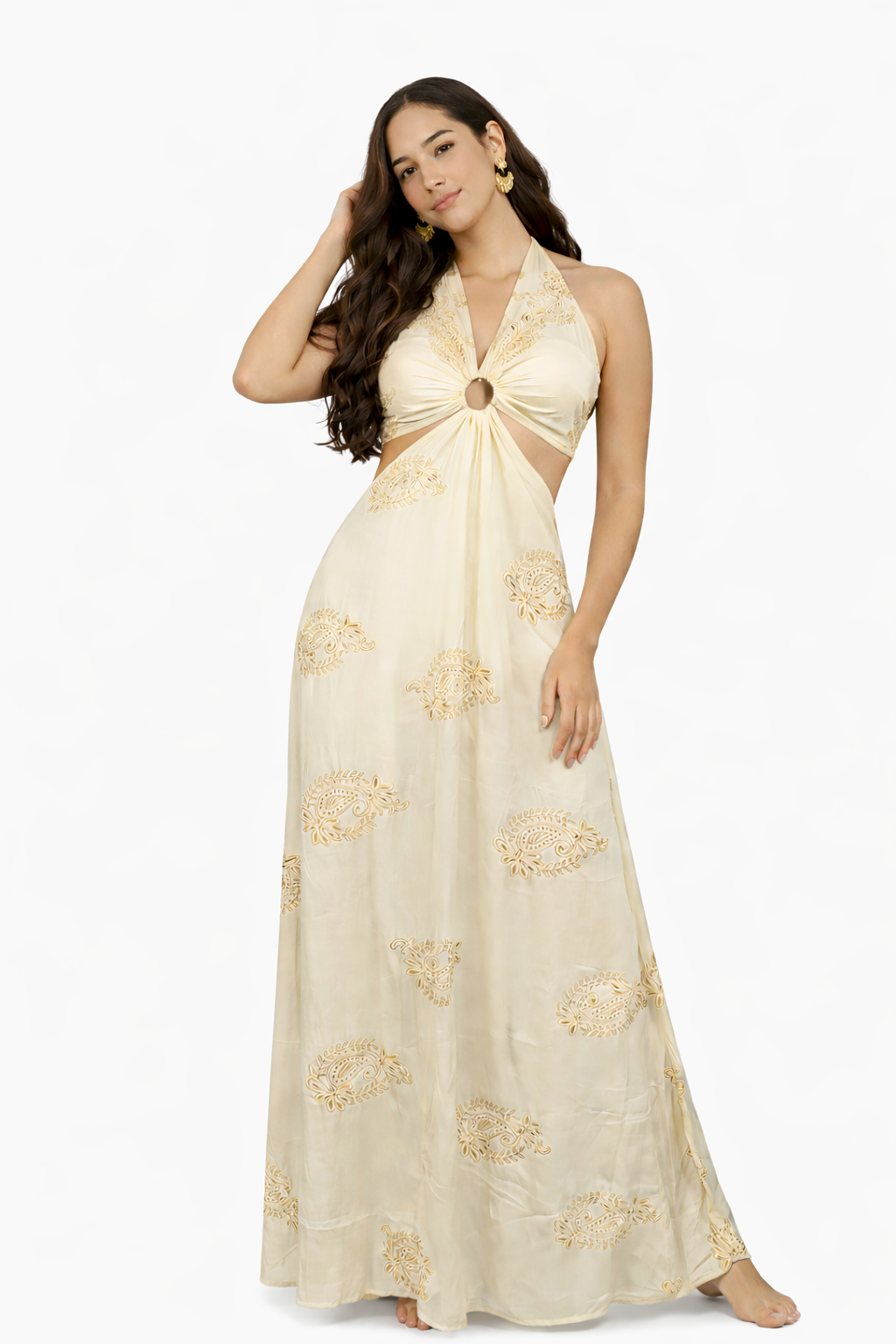 Off WHite Halter Cut-Out Maxi Dress