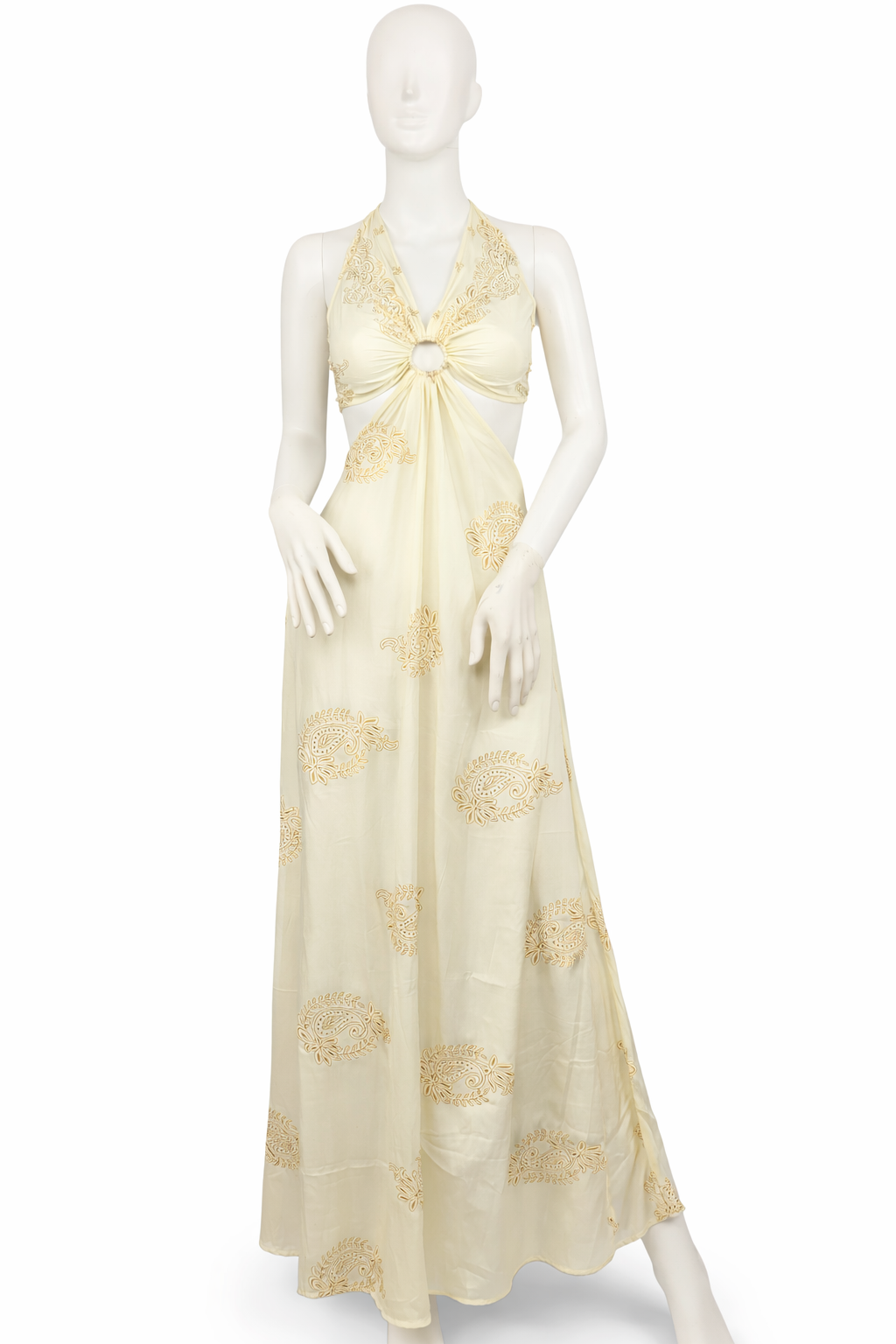 Off WHite Halter Cut-Out Maxi Dress