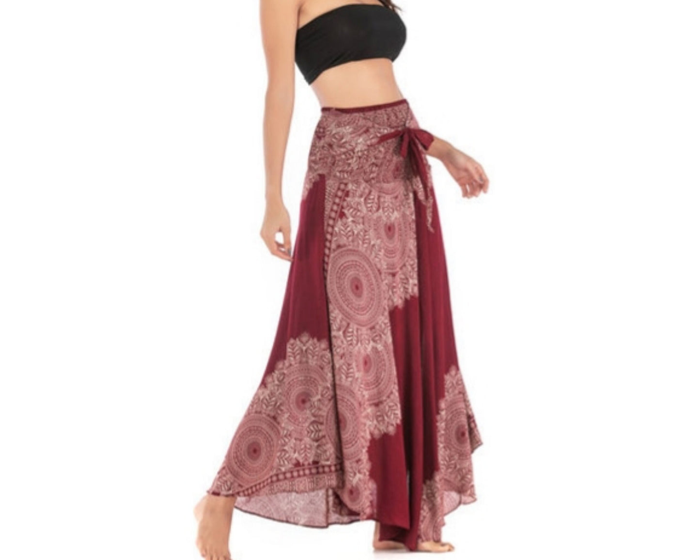 Maxi skirt hippie clothes, gypsy skirt boho festival beach long skirt, Casual Smocked Waist with Coconut Belt
