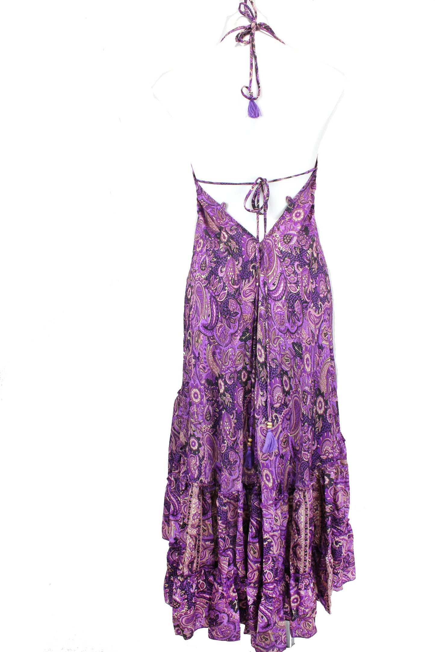 Boho Dress Purple Silk Comfy Dress Bohemian Maxi Ruffle Dress Hippie Fashion Dress