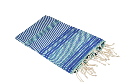 Hand woven fouta towel. Beach wear sarong, striped blue tablecloth,yoga mat,beach towel,home decor,shower curtains,sofa.